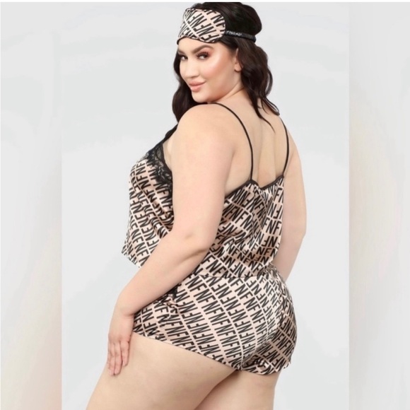 FASHION NOVA Pajama 3 Piece Set Satin Cami & Shorts Plus Size 3X fits 22/24 NWT - Picture 3 of 6